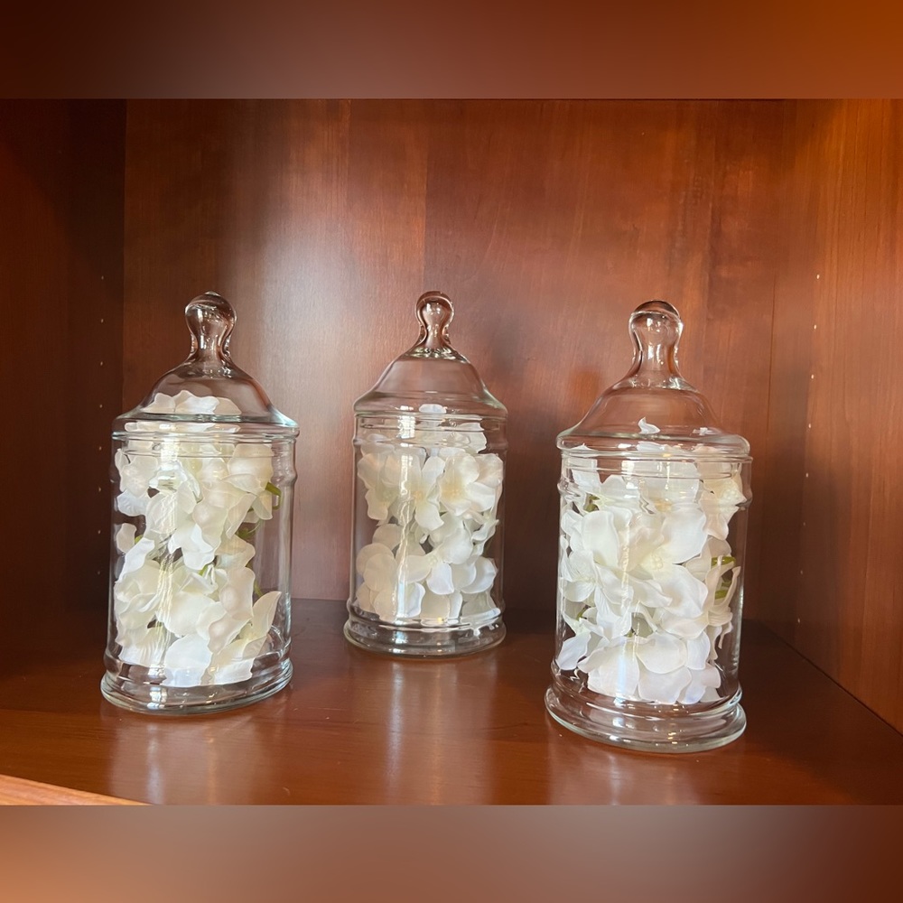 Vintage Empoli Clear Candy Apothecary Jars w/Lids - Set of 3